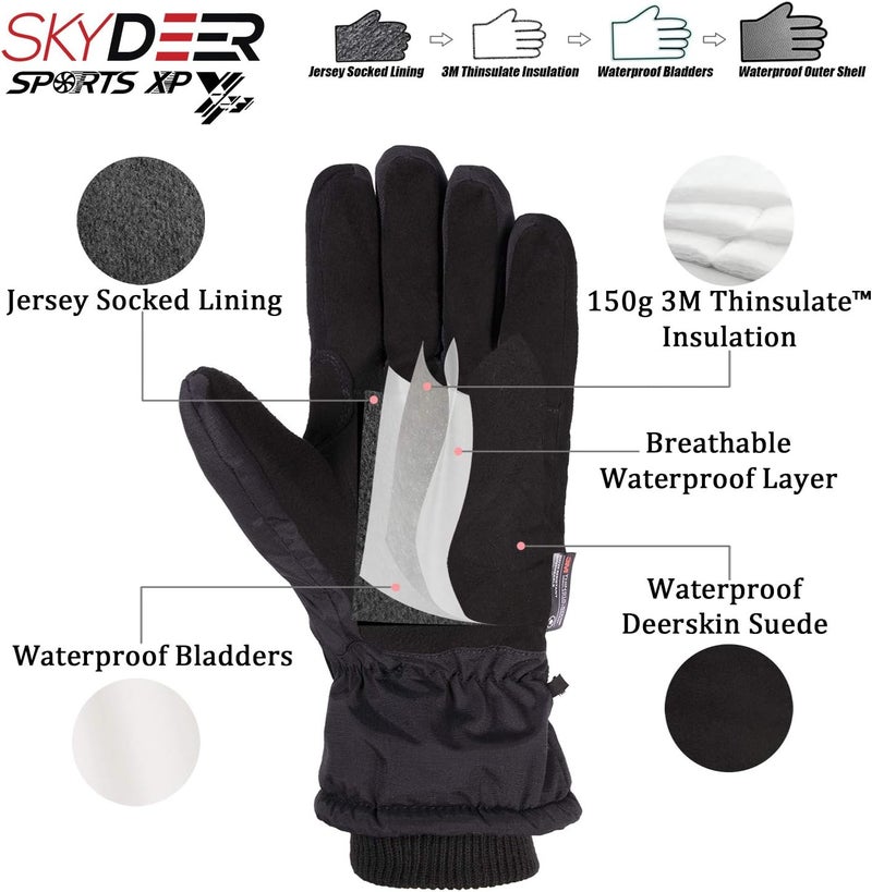 SKYDEER 100% Waterproof and Premium Deerskin Suede Leather Ski Gloves with 150G 3M Thinsulate Lining, Ultra Soft & Durable & Warm Cold Weather Gloves for Extreme Cold Condition (SD8650T) - Image 2